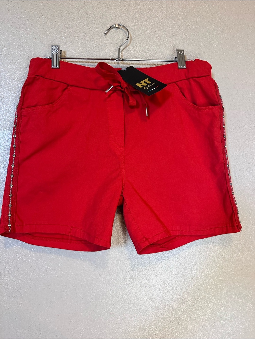 NT by Armani Red Drawstring Women's Shorts with Side Stud Detail - Picture 2 of 7